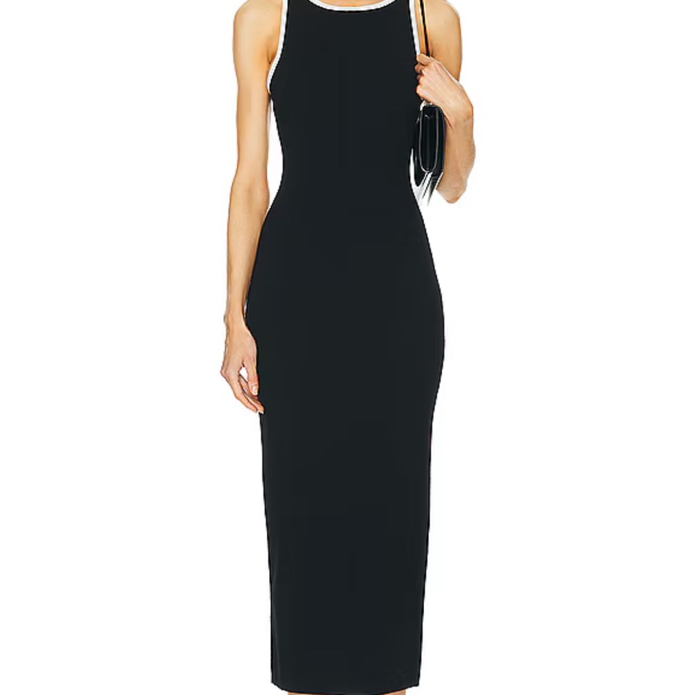 L'Academie Black and White Midi Dress